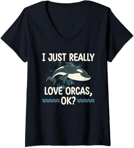 Womens Funny Orca Lover Graphic for Women Men Kids Orca Lover V-Neck T-Shirt