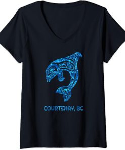 Womens Blue Courtenay British Columbia Native Orca Killer Whale V-Neck T-Shirt