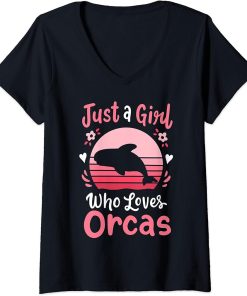 Womens Orca Just a Girl Who Loves Orcas V-Neck T-Shirt