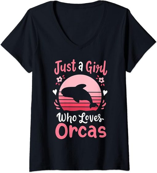 Womens Orca Just a Girl Who Loves Orcas V-Neck T-Shirt