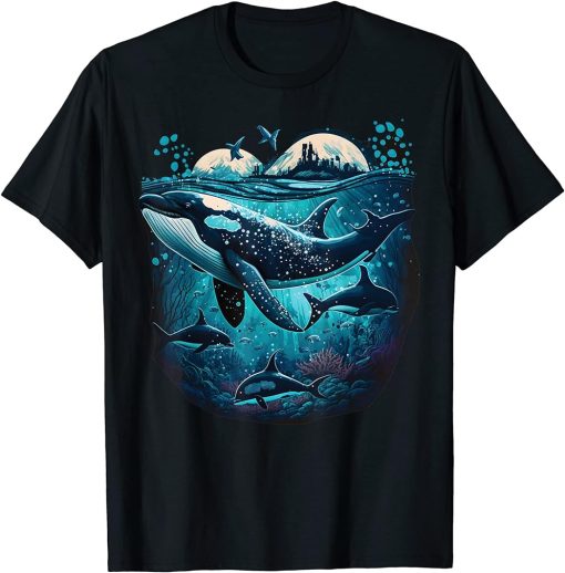 Colourful mystical orca whale watching dolphin pottwhale orca whale T-Shirt