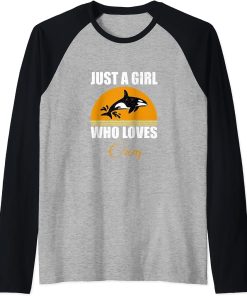 Vintage Retro Design Of Just A Girl Who Loves Orca Graphic Raglan Baseball Tee