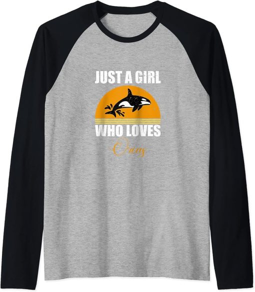 Vintage Retro Design Of Just A Girl Who Loves Orca Graphic Raglan Baseball Tee